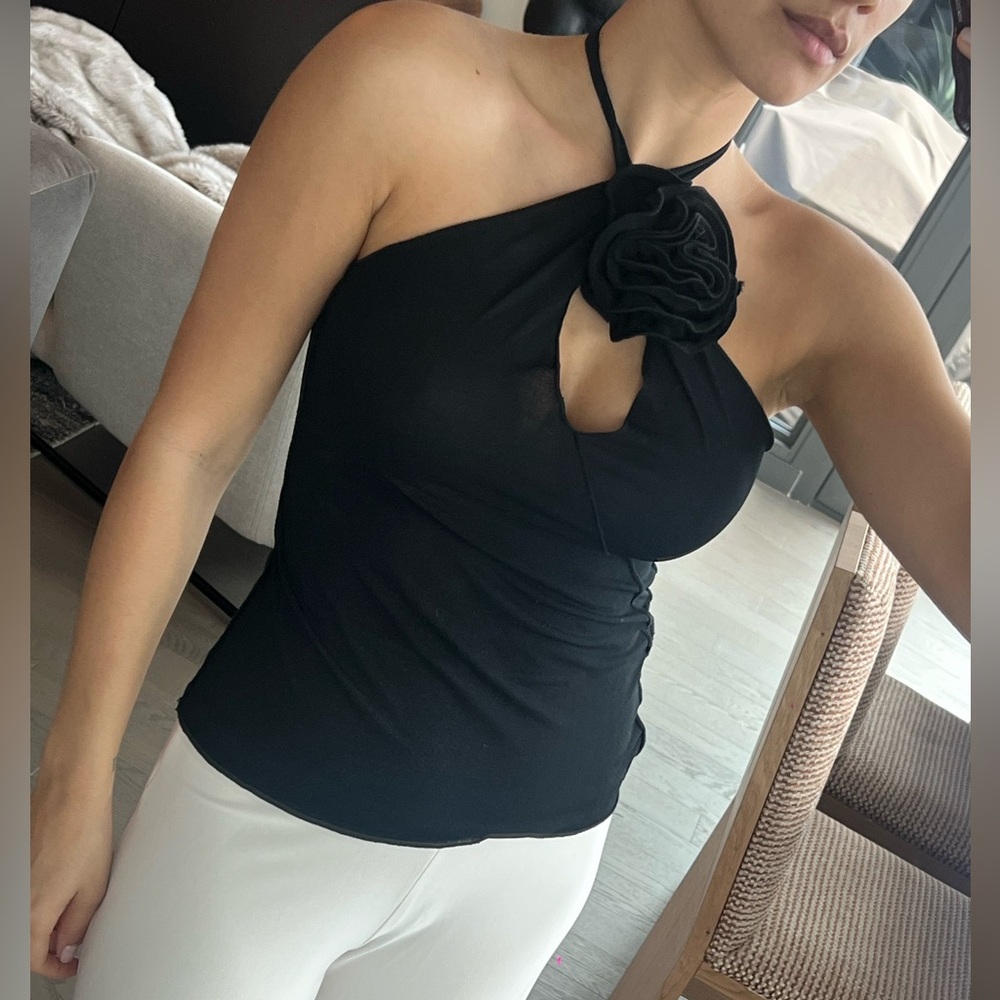Mango Black floral detail halter Top- can be worn two different ways !